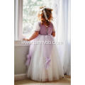 New purple cotton linen fabric princess party dress